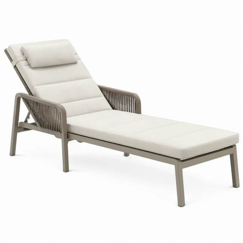 Verstelbaar ligbed met armleuningen, aluminium en polypropyleen touw, 200 x 75 x 88 cm, taupe met gebroken wit