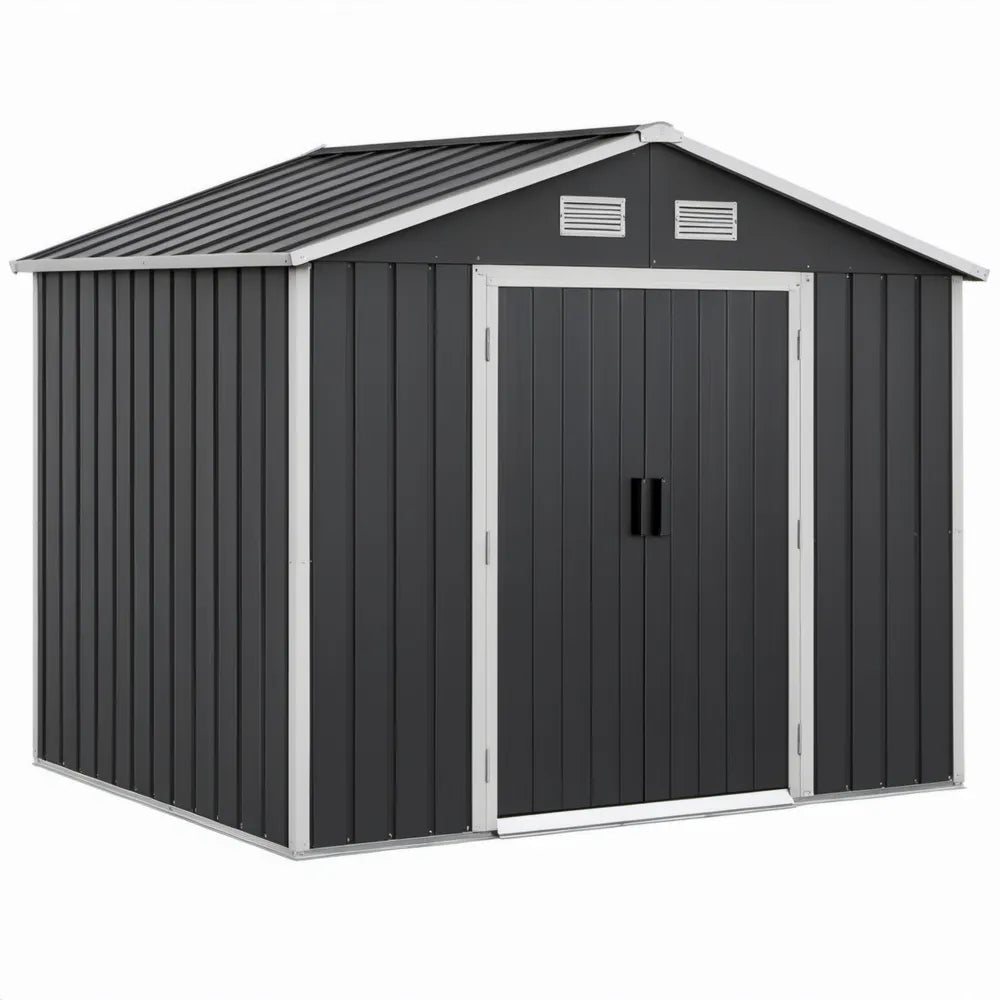 Metalen tuinhuis met dubbele deur 257 x 191 x 202 cm Antracietgrijs/Wit