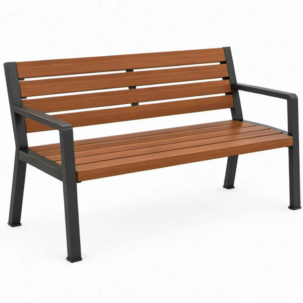 2-zits tuinbank 120 x 62 x 80 cm Bruin/Zwart met WPC-latten en stalen frame