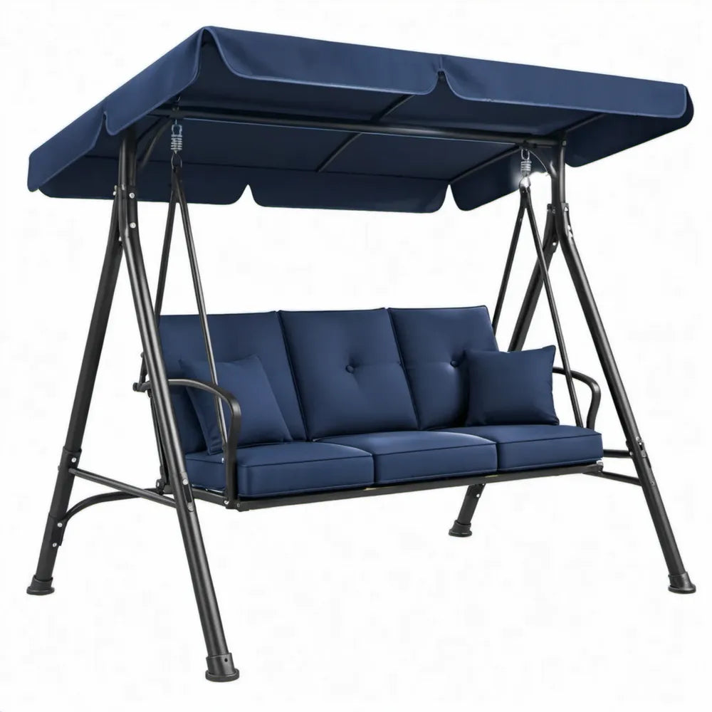 3-zits schommelbank met verstelbare luifel 200 x 120 x 170 cm donkerblauw en zwart