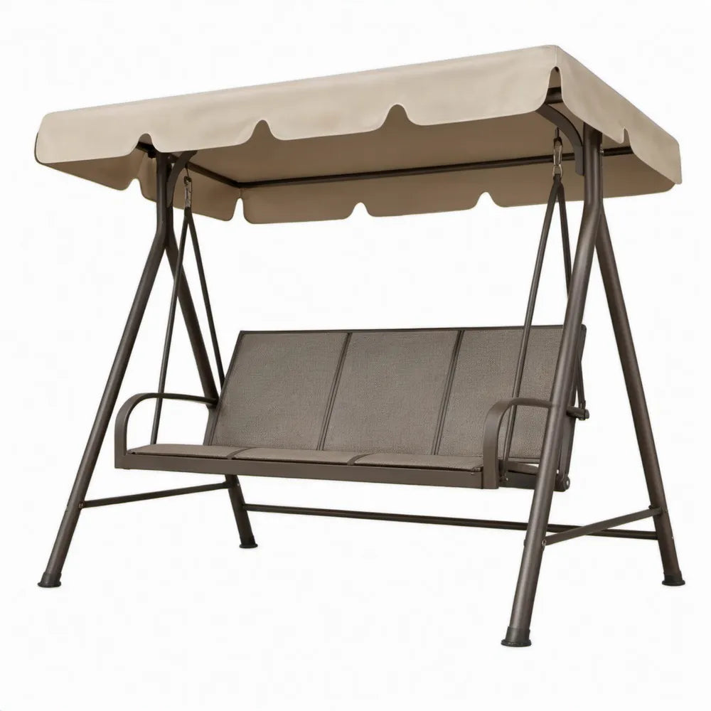 3-zits tuinschommel met zonnescherm 200 x 125 x 170 cm donkerbruin, grijsbruin en beige