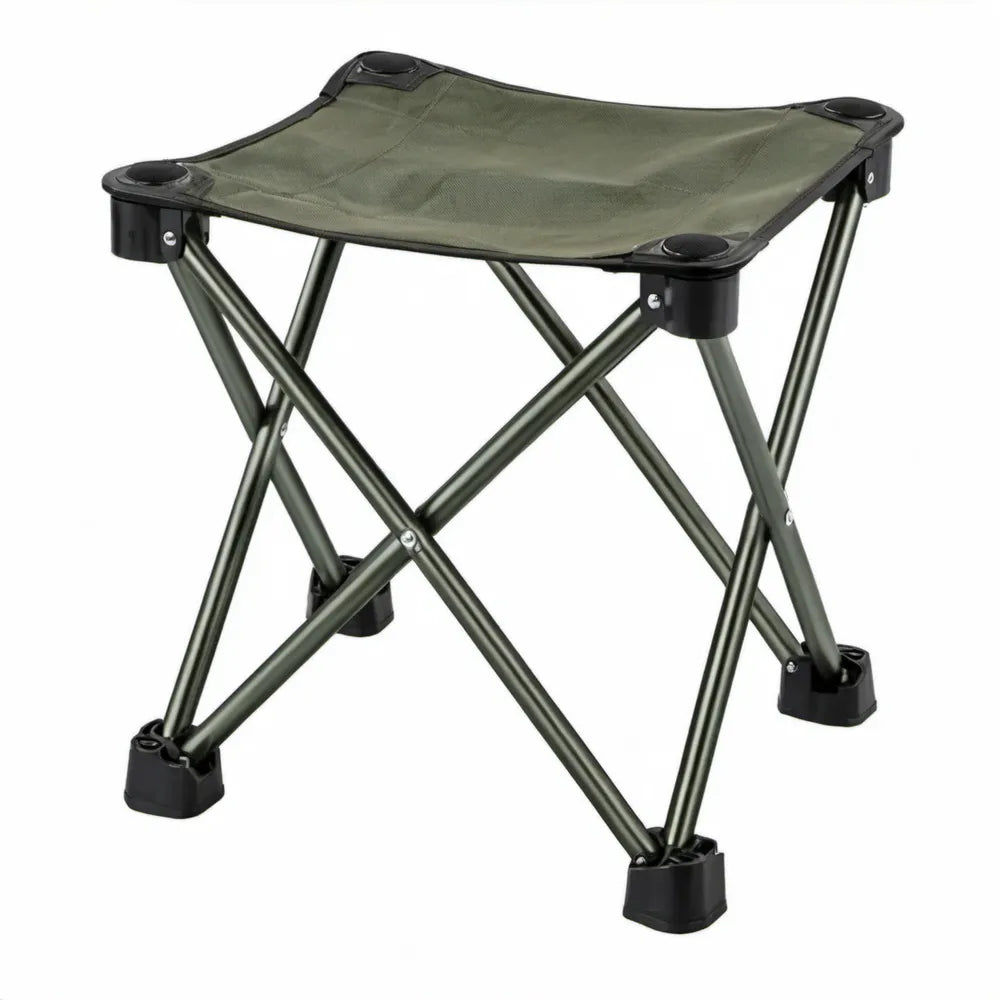 Opvouwbare campingkruk 30 x 30 x 35 cm donkergroen/zwart met stalen frame en polyester zitting