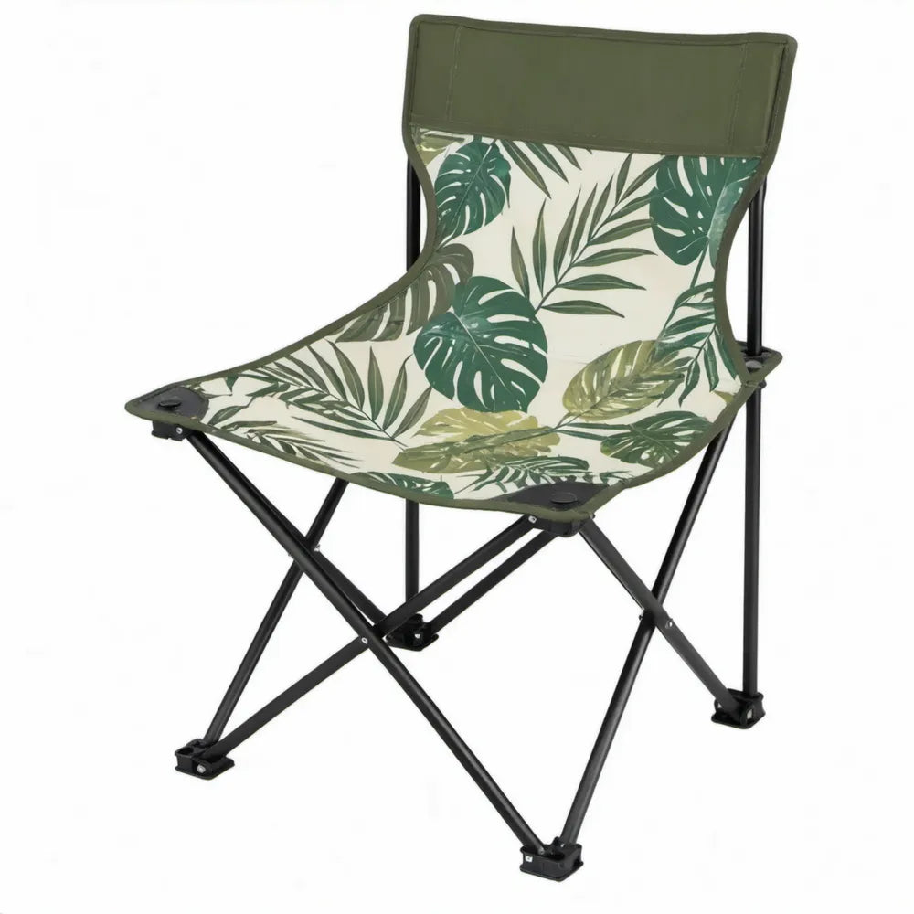 Inklapbare vlinderstoel met bladmotief, 52 x 52 x 76 cm - Groen/Gebroken wit/Zwart