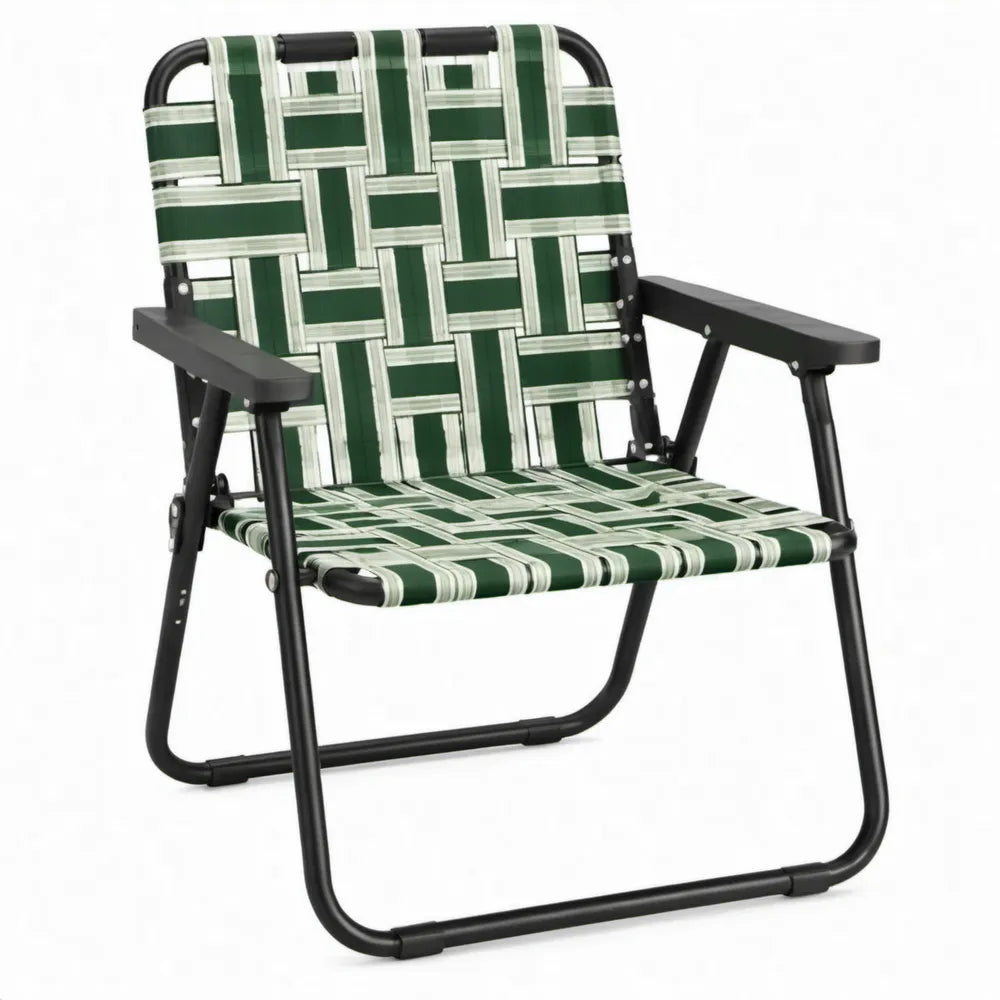 Opvouwbare campingstoel met armleuningen, groen/wit/zwart, 58 x 60 x 78 cm