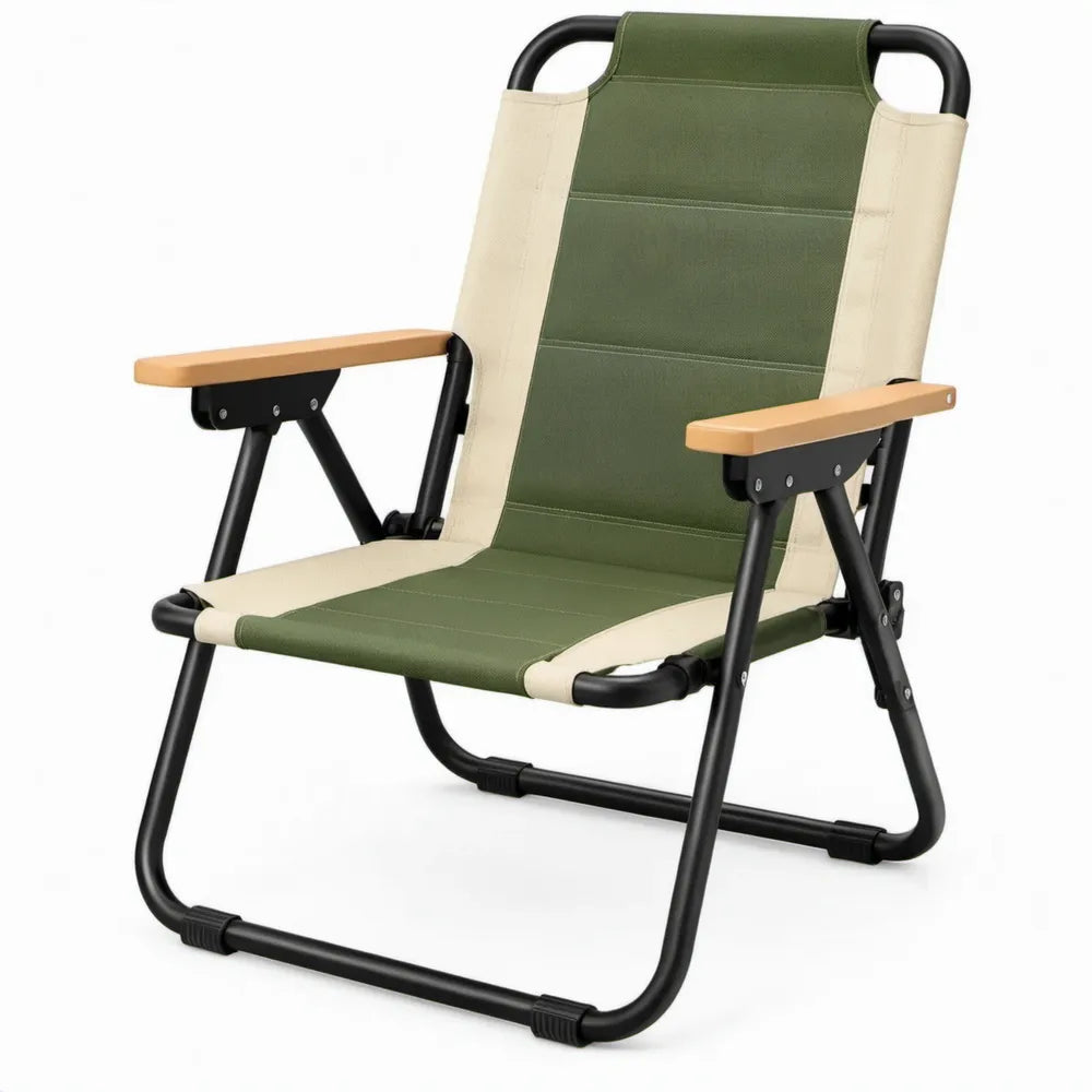 Opvouwbare campingstoel met armleuningen 60 x 65 x 90 cm Groen/Beige