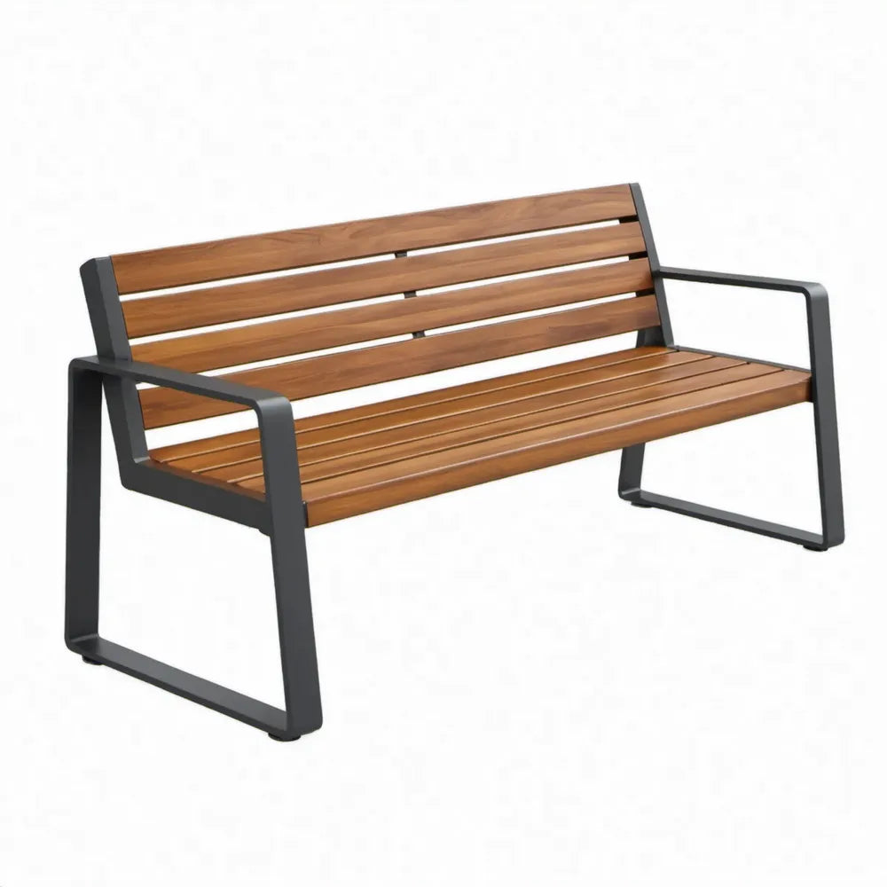 Tuinbank voor 2 personen met armleuningen, 120 x 65 x 80 cm, bruin/zwart, acaciahout en staal