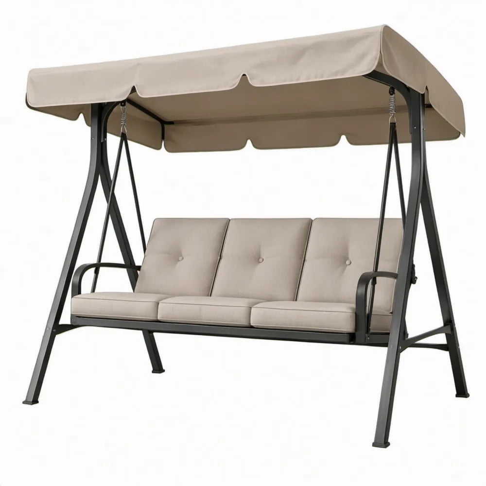 Beige en zwarte 3-zits tuinschommel met luifel, 170 x 110 x 153 cm