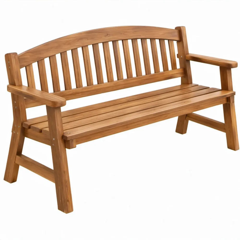 Gebogen 2-zits tuinbank van massief acaciahout, bruin, 120 x 62 x 89 cm