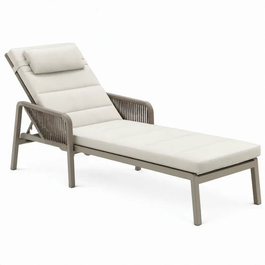 Verstelbaar ligbed met armleuningen, aluminium en polypropyleen touw, 200 x 75 x 88 cm, taupe met gebroken wit