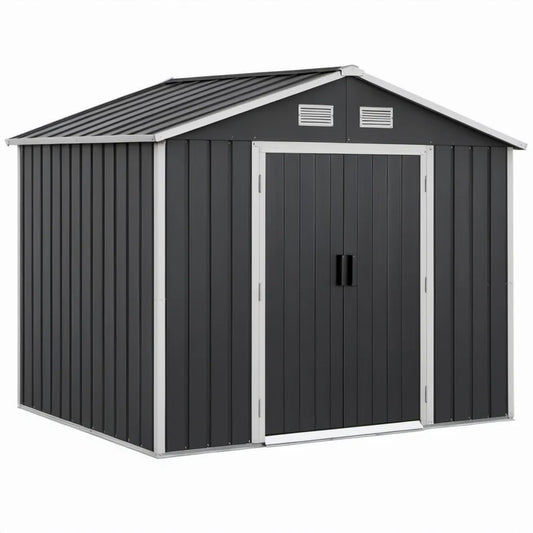 Metalen tuinhuis met dubbele deur 257 x 191 x 202 cm Antracietgrijs/Wit