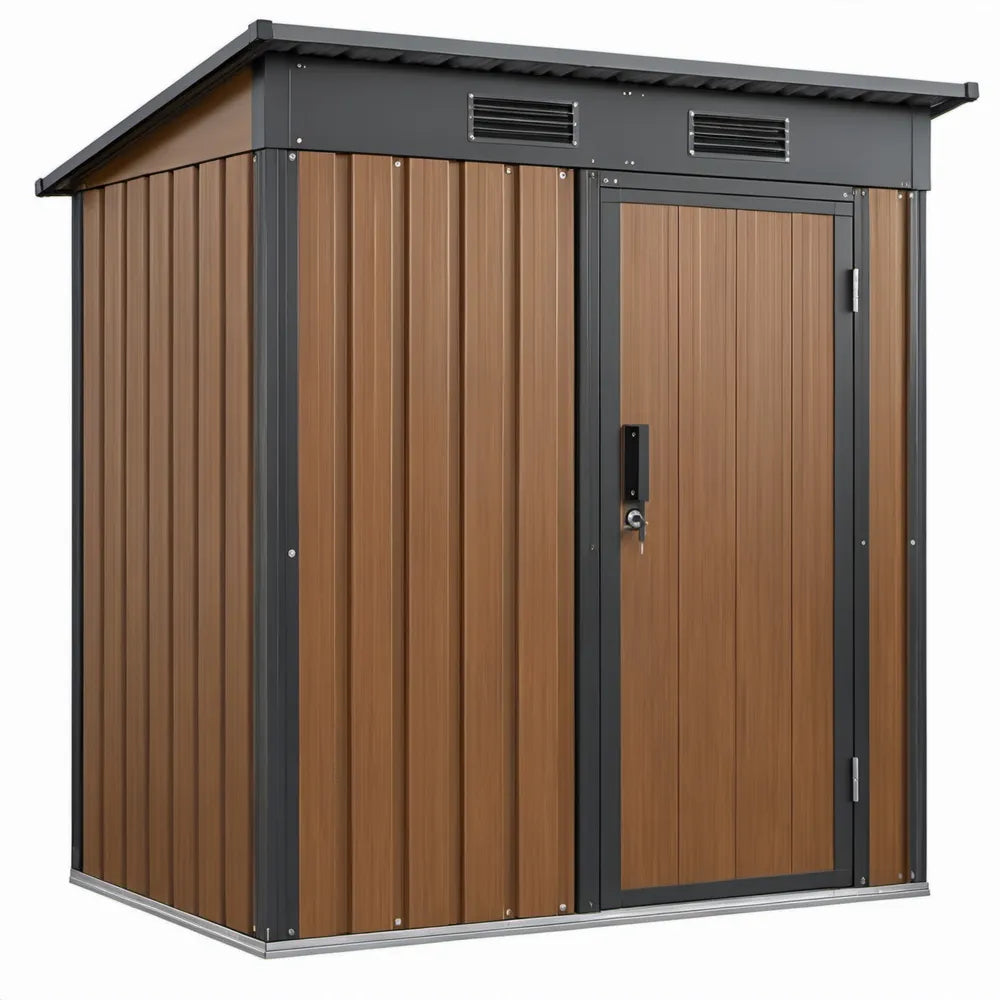 Metalen opbergschuur 180 x 120 x 200 cm met enkele deur - Bruin/Antraciet
