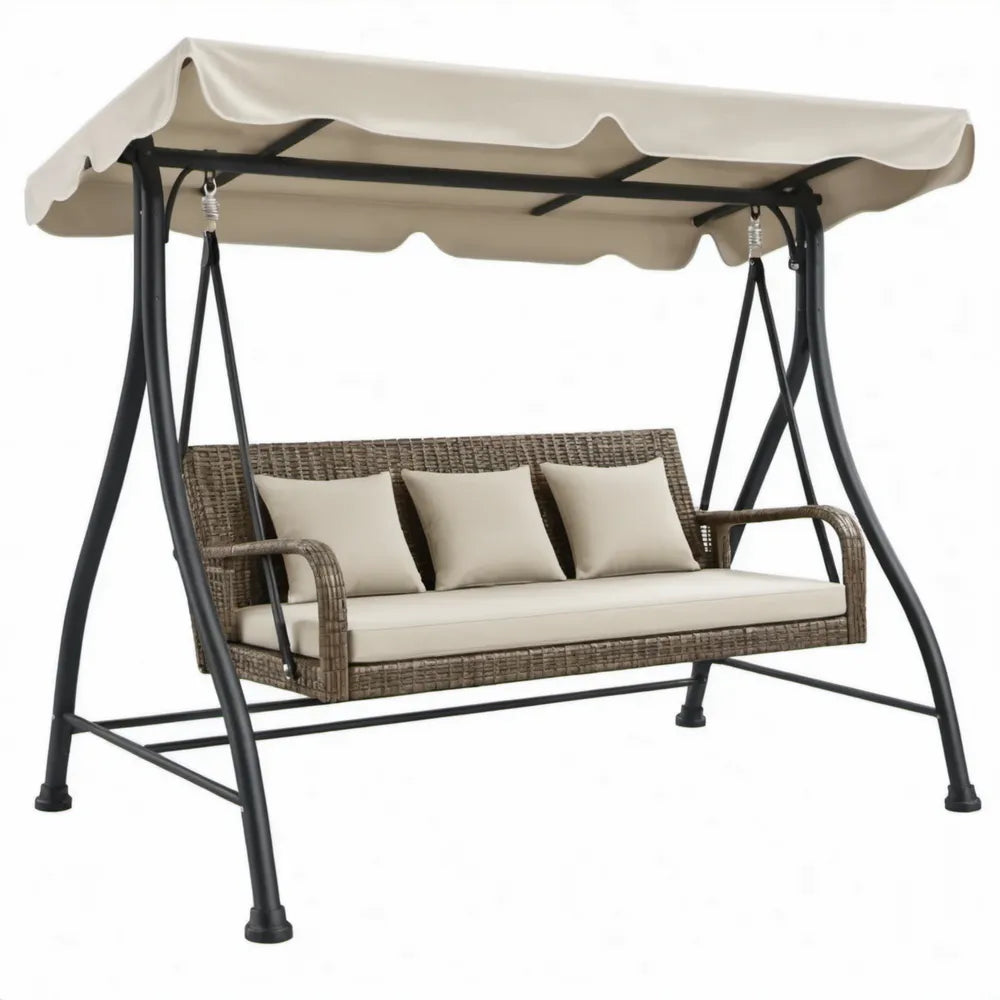 3-zits schommel met luifel, 200 x 130 x 170 cm, beige, bruin en zwart