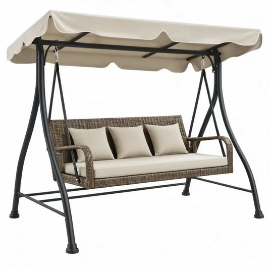 3-zits schommel met luifel, 200 x 130 x 170 cm, beige, bruin en zwart