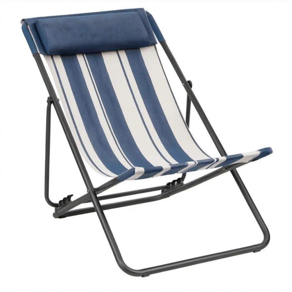 Opvouwbare strandstoel met verstelbare rugleuning, 55 x 90 x 95 cm, blauw-wit gestreept