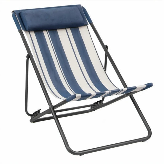 Opvouwbare strandstoel met verstelbare rugleuning, 55 x 90 x 95 cm, blauw-wit gestreept