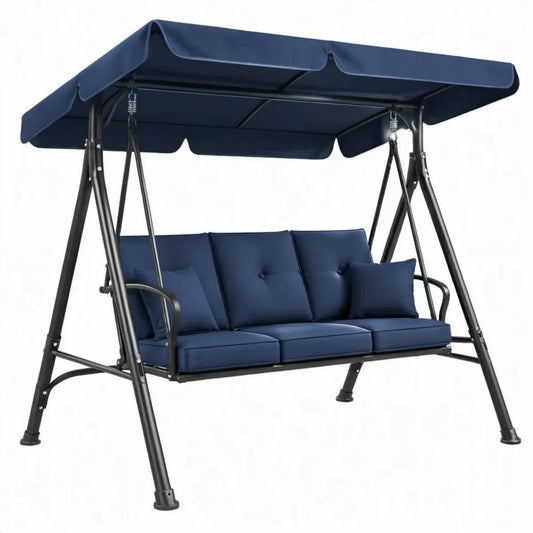 3-zits schommelbank met verstelbare luifel 200 x 120 x 170 cm donkerblauw en zwart