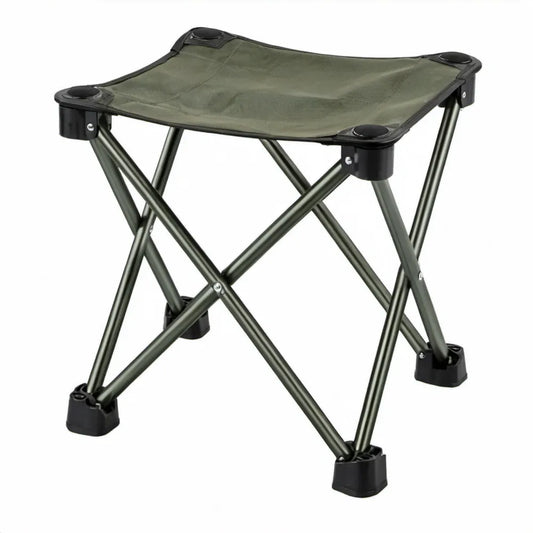 Opvouwbare campingkruk 30 x 30 x 35 cm donkergroen/zwart met stalen frame en polyester zitting