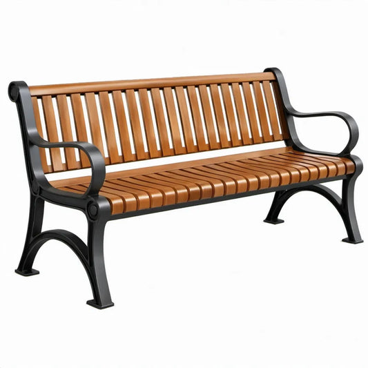 Tuinbank 150 x 60 x 82 cm Bruin/Zwart met hardhouten latten en gietijzeren frame
