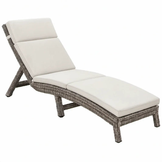 Verstelbaar ligbed 200 x 70 x 35 cm van grijs PE-vlechtwerk met crèmekleurige polyester kussens