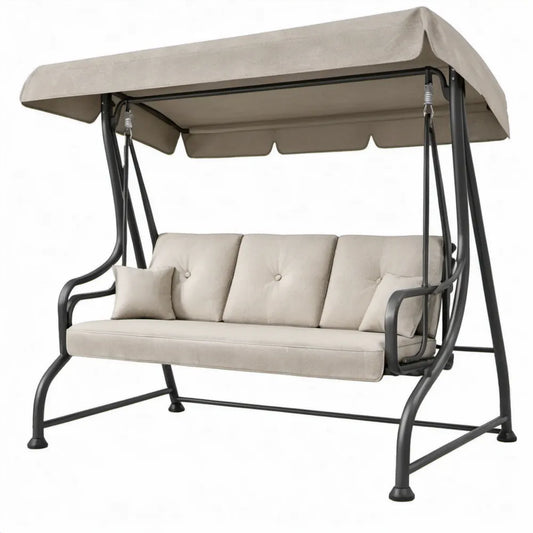 3-zits tuinschommel met verstelbare luifel, 170 x 110 x 153 cm, beige/zwart
