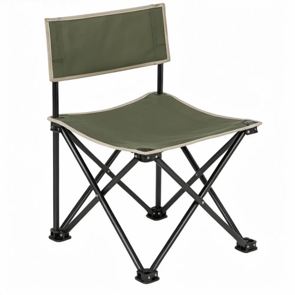 Opvouwbare campingstoel met rugleuning 48 x 48 x 70 cm olijfgroen/zwart
