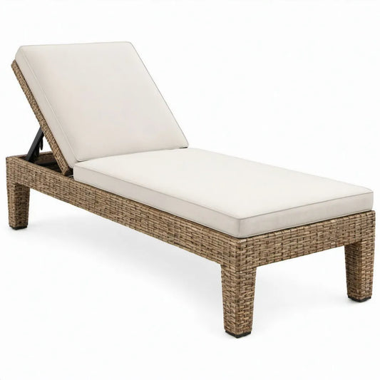 Verstelbaar PE-rattan ligbed met crèmekleurige kussens, 200 x 65 x 30 cm